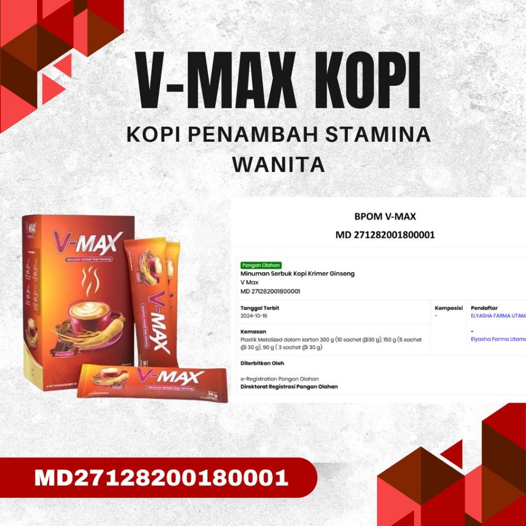 

V MAX COFFE 1 BOX ISI 10 SACHET AMAN BPOM
