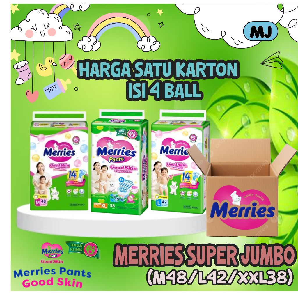 (PAKET 4 BALL) Merries Super Jumbo M48/L42/XL38
