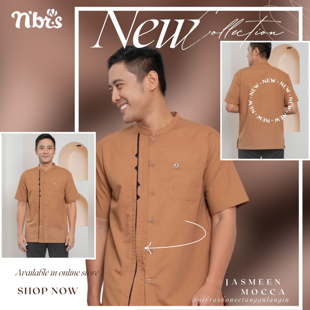 BAJU ATASAN PRIA KOKO NIBRAS JASMEEN MOCCA  / BAJU NIBRAS KOKO LENGAN PENDEK JASMINE MOCCA