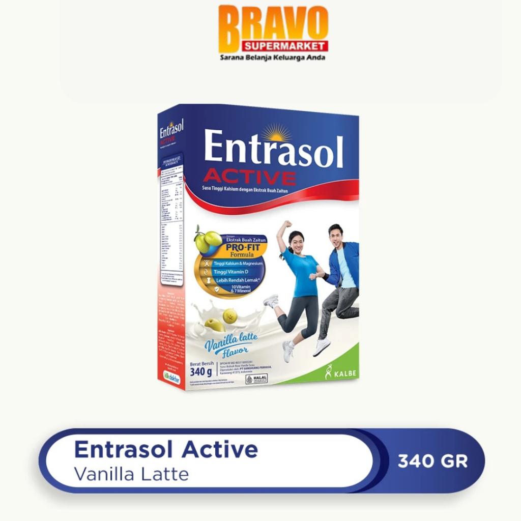 

Bravo Bojonegoro - Entrasol Active 340GR Rasa Vanilla Latte & Chocolate | Nutrisi Untuk Tetap Sehat Dan Aktif