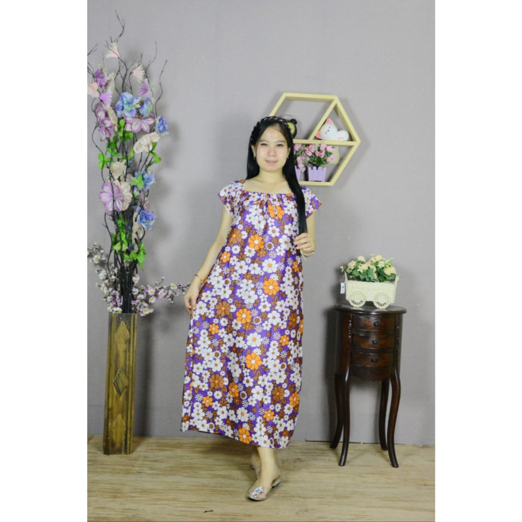 Dress Daster Yukensi Jumbo Kerut Dada Lengan Pendek Ld 110 cm