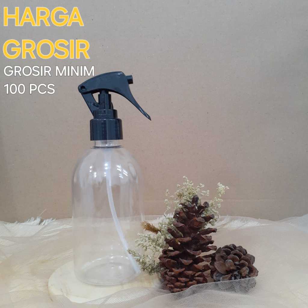 Botol Plastik PET 250ml Oval Bening Tutup Spray Trigger Burung - GROSIR 100 PCS