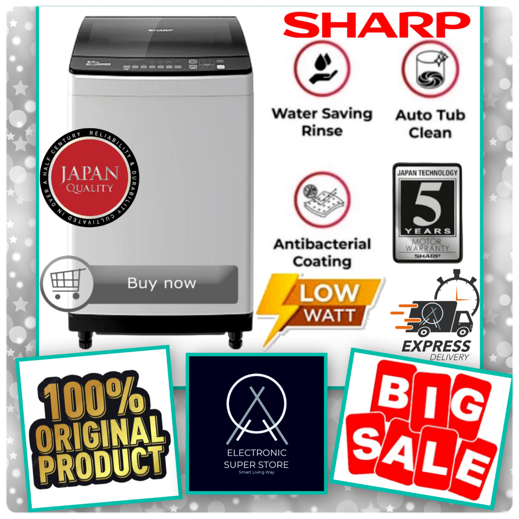 MESIN CUCI SHARP ES-M9000T ESM9000T ES M9000T 1 TABUNG 9KG SUPER ANTI BACTERIAL COATING TOP LOADING 