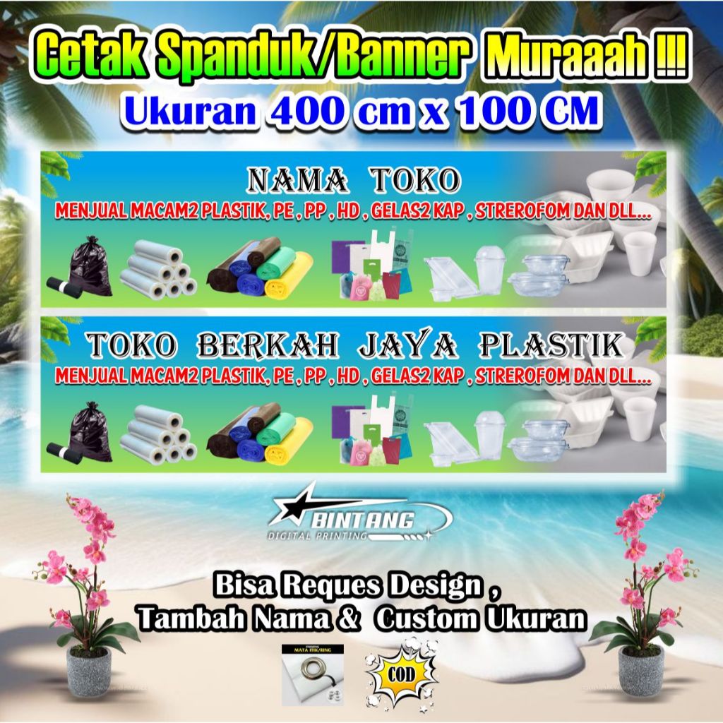 Spanduk Banner Toko Plastick Ukuran 4 Meter x 1 Meter