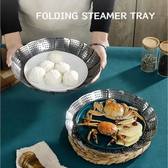 Kukusan Stainless Flexible Alat Kukus Serbaguna Stainless Steel Steamer Lipat Multifungsi