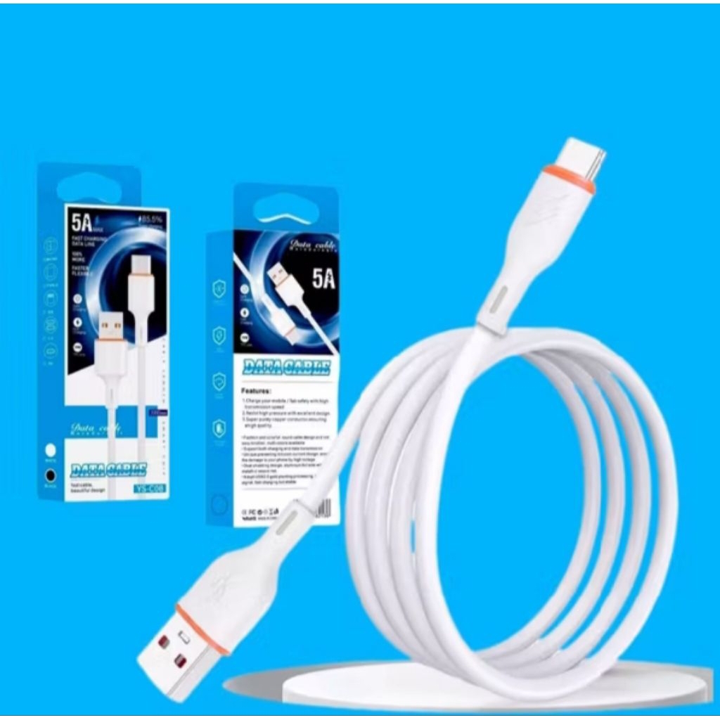 Temukan 【HNM】5A Fast Charging Kabel Data Silicone  USB Type-C Lembut & Tahan Lama - Support COD  YS-