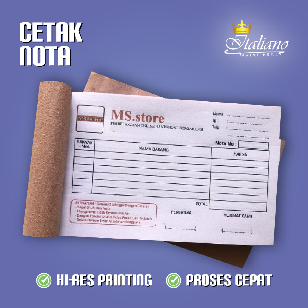 

Cetak nota custom