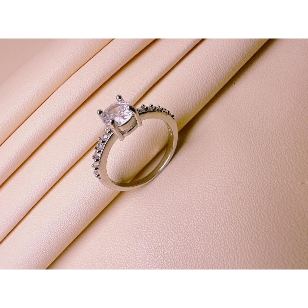 cincin wanita titanium silver permata berlian satu simple mewah cantik cincin perempuan anti karat