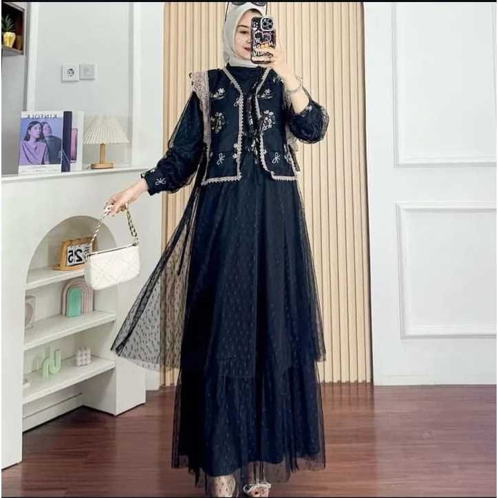 SELLA DRESS TILLE MIX BRUKAT GAMIS KONDANGAN DRESS REMAJA DRESS SIMPLE TERMURAH