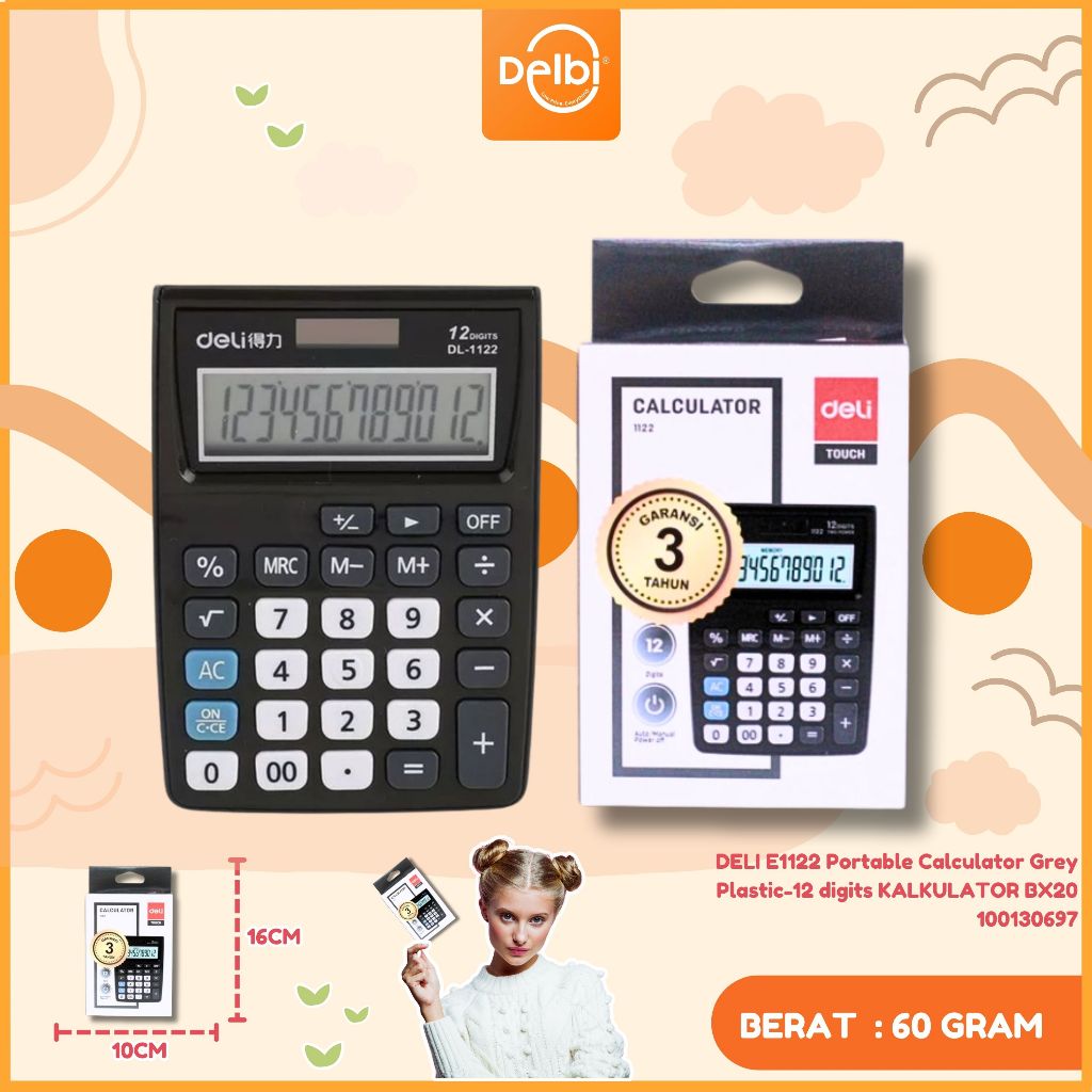 

DELI - CALCULATOR / ALAT BANTU HITUNG / KALKULATOR KANTOR POCKET 12 DIGIT BERKUALITAS E1122 Portable Calculator Grey Plastic-12 digits KALKULATOR BX20