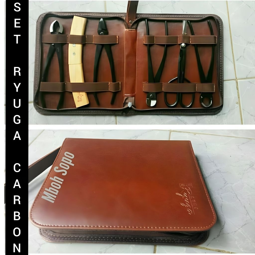 Alat Bonsai, Satu Set Ryuga Carbon, 6 Tools + Bag Original