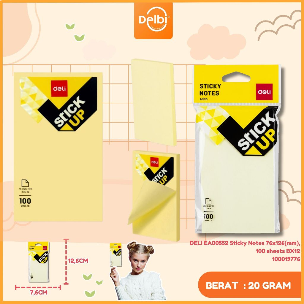 

Deli Memo tempel Sticky Notes EA00552 Sticky Notes 76x126(mm), 100 sheets