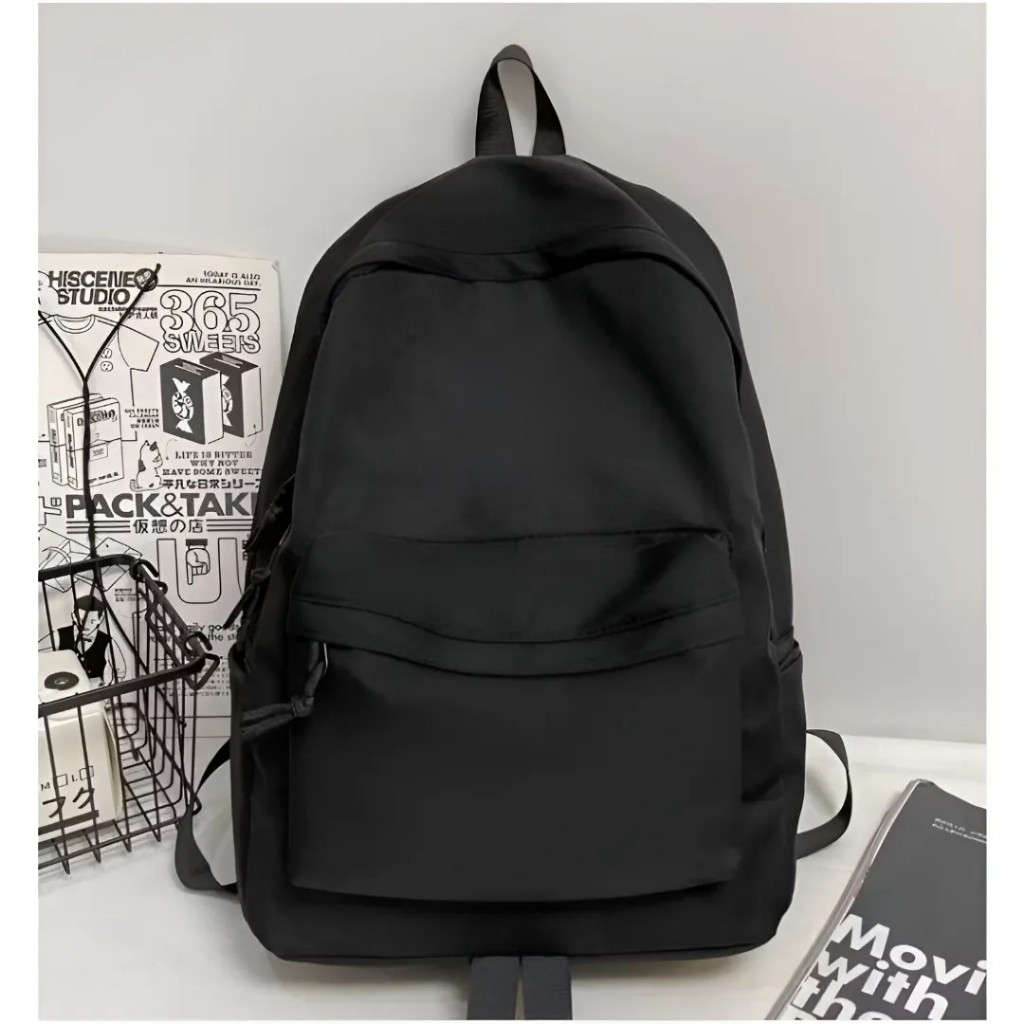 Tas Polos Hitam Kekinian Tas Backpack Tas punggung Pria Wanita Tas Korean Style Tas Casual Hunting T