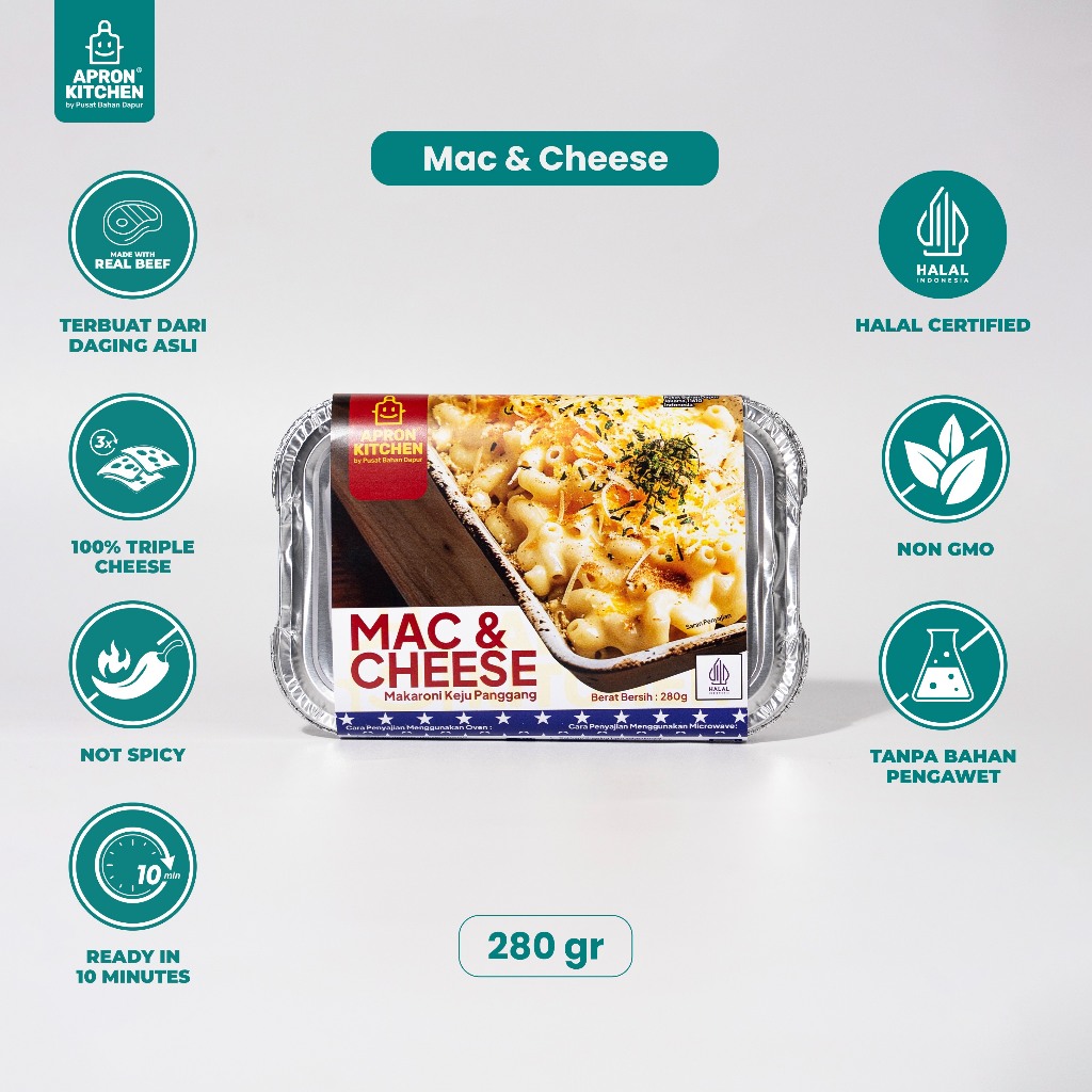 Apron Kitchen Makaroni Keju Mac & Cheese Panggang Makanan Instan Siap Saji 200gr