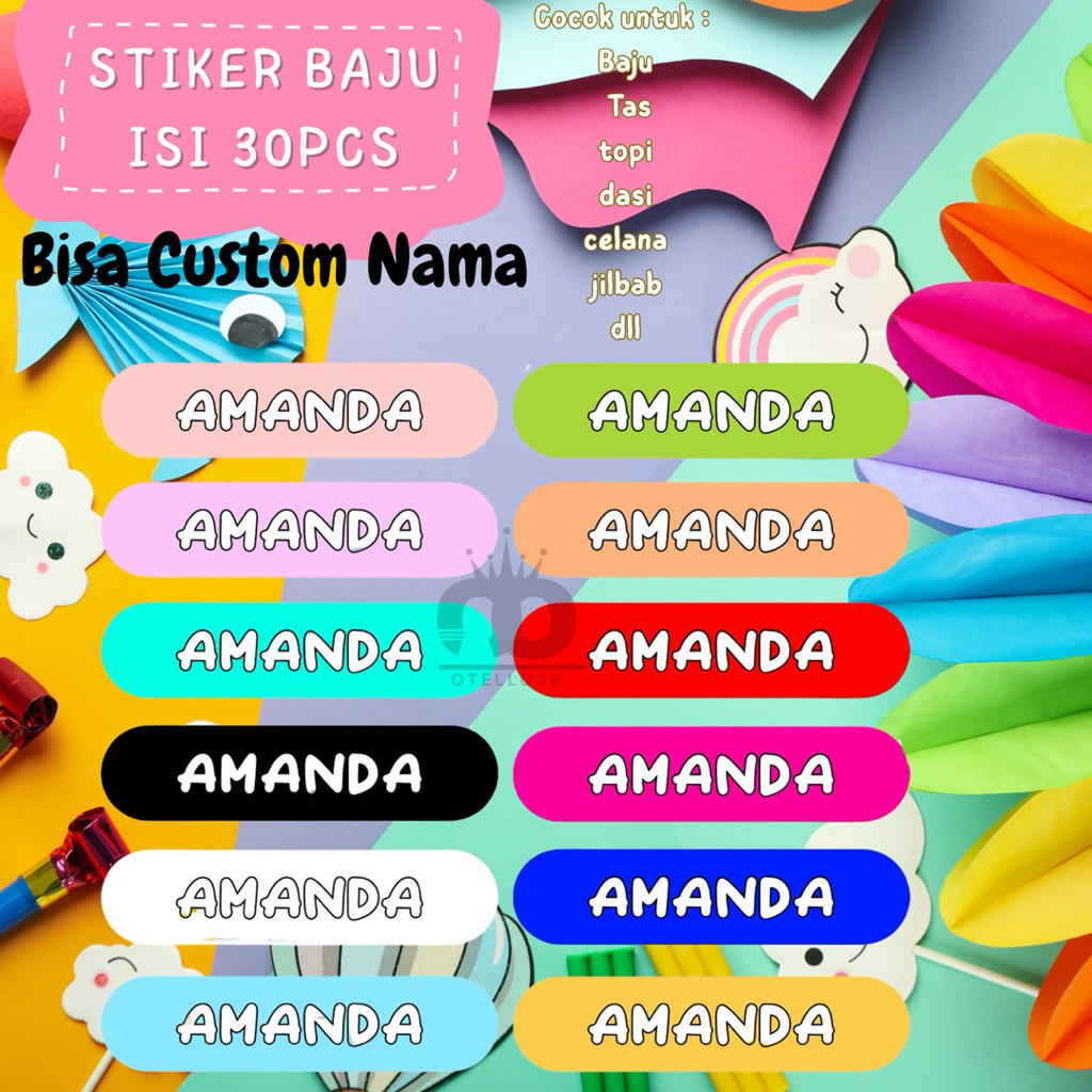 

OTELLO Sablon Stiker Waterprof Setrika Label Nama/Custom Label Nama Untuk Anak-anak dan Dewasa Bahan DTF Isi 30 Pcs Waterproof