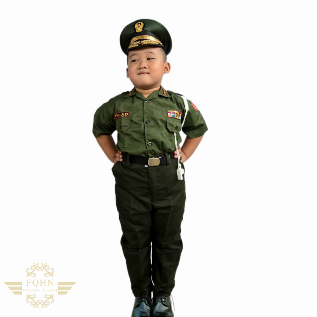 Baju Profesi Anak/Baju Profesi TNI AD PDH Laki (Topi) Free Packing Kardus