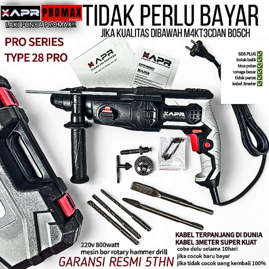 AP28PRO APR MESIN BOR ROTARY HAMMER DRILL BOBOK TEMBOK SDS 3 FUNGSI