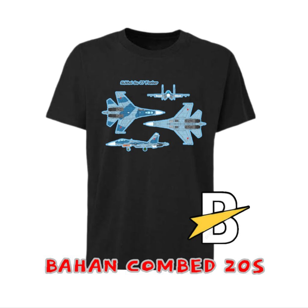 Kaos Anak Pesawat Tempur Sukhoi Cotton Combed 20s