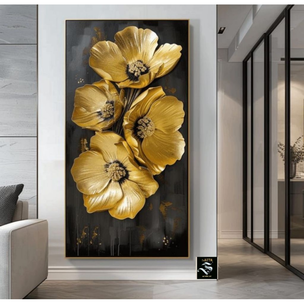 Hiasan Dinding Lukisan Bunga mawar Emas