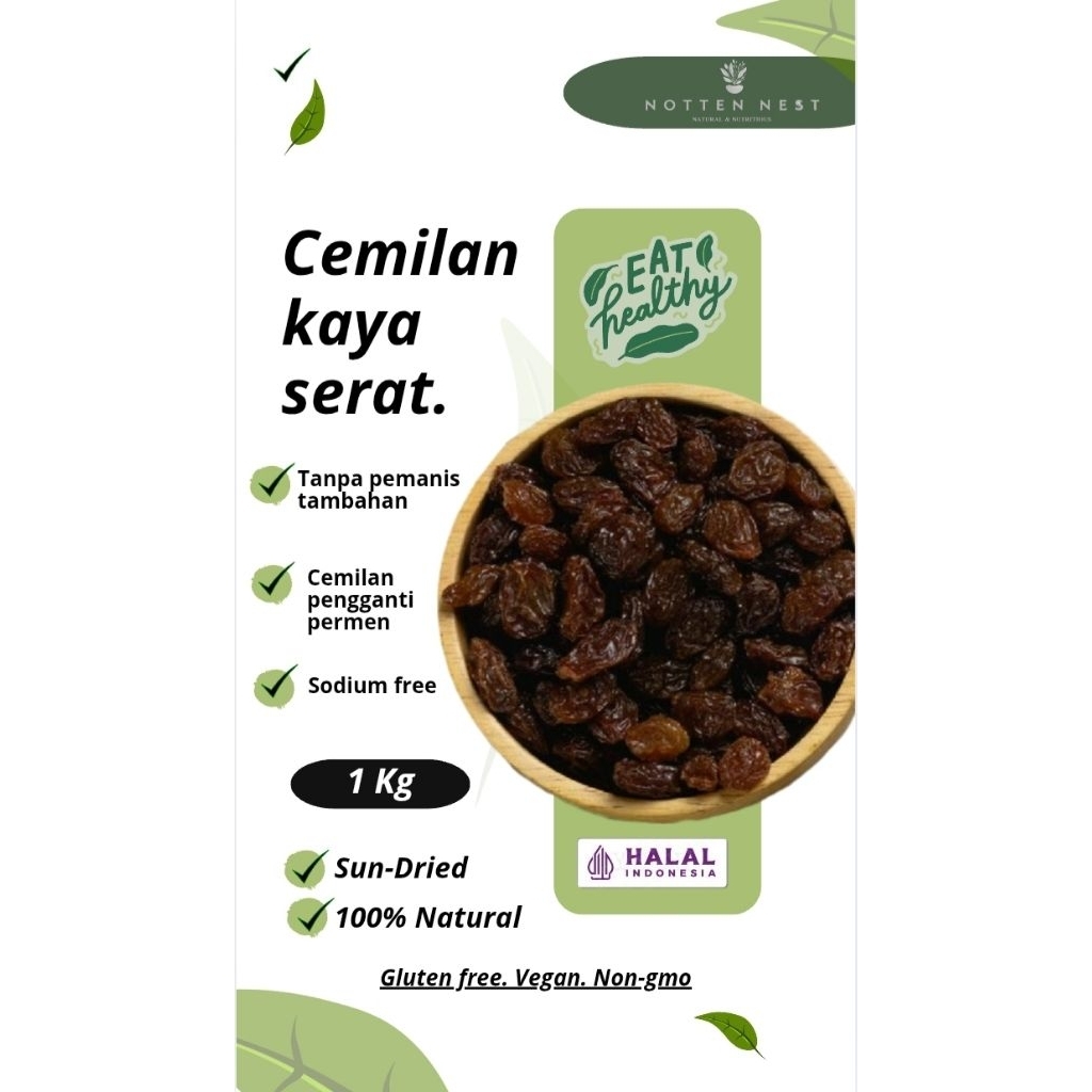 

Kismis Hitam 1 kg/Black Raisin Premium | Camilan Sehat & Baking
