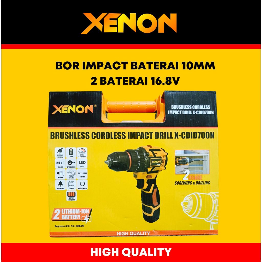 Xenon - Bor Baterai/Cordless Drill Impact (10mm - 16.8V) 2 Baterai
