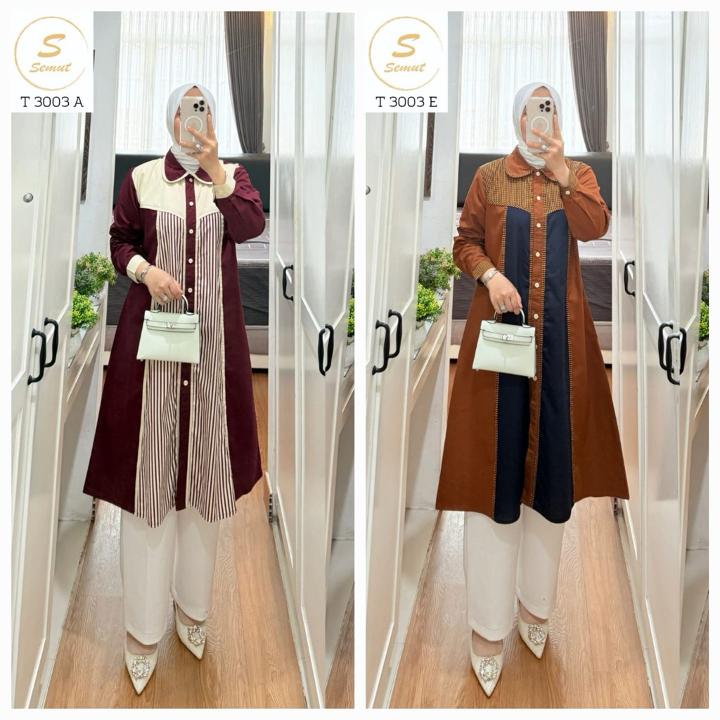 KEMEJA TUNIK KATUN KOMBINASI SYAINA BY SEMUT ORIGINAL