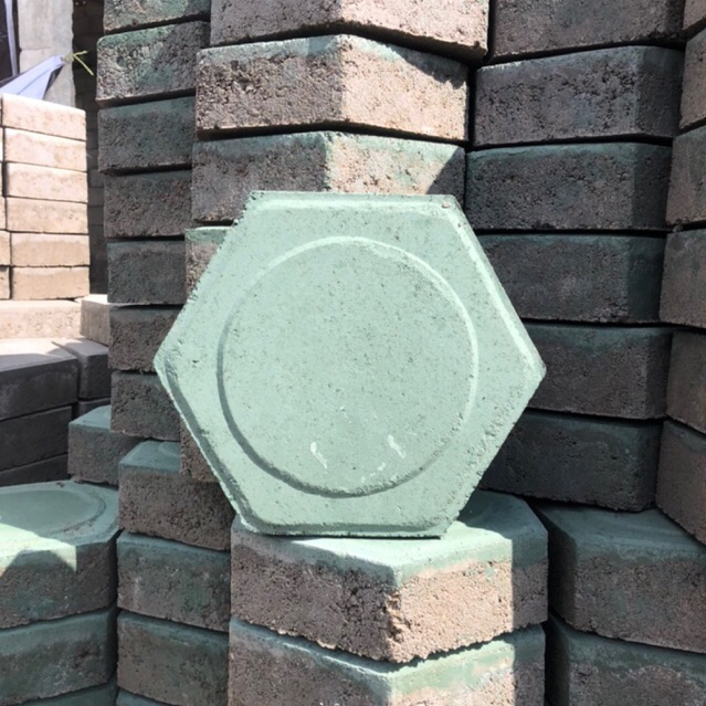 Paving segi enam motif ceplok Warna hijau tebal 5cm dan 6cm | Paving segi enam Press manual | Paving