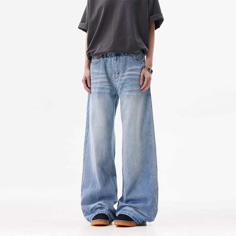 KeyBoy jeans panjang Celana Jeans Pria Baggy Straight Cut Kulot Denim Korean Style Casual panjang pr