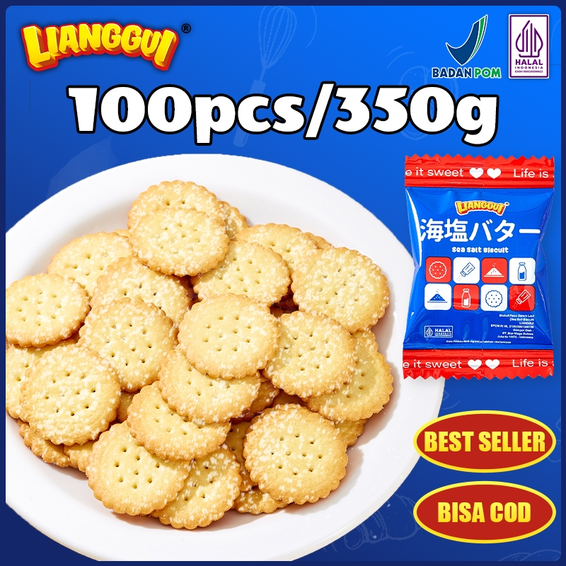 

100pcs Lianggui Seasalt Biscuit Halal Biskuit Renyah Gurih Cemilan Kantor/Sore Teh