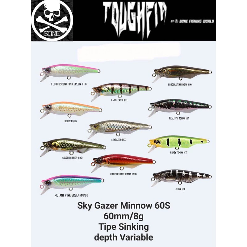 LURE TOUGHFIA SKYGAZER MINNOW 60MM/8G BY BONE | CASTING | SINKING