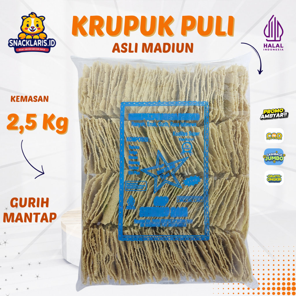 

KRUPUK PULI 2,5 KG KHAS MADIUN ASLI CAP BINTANG RASA PENGIRIMAN LANGSUNG PABRIK