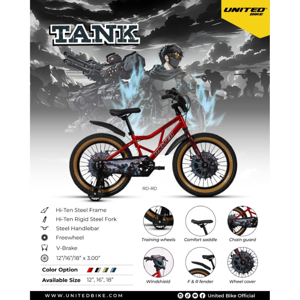 Sepeda Anak BMX United Tank 16 Inch Ban Jumbo Cakram