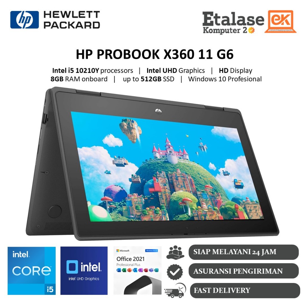 Laptop 2 In 1 HP Probook X360 11 G6 Intel Core I5 10210Y 8GB 256GB 11.6" Touch Screen Windows Pro