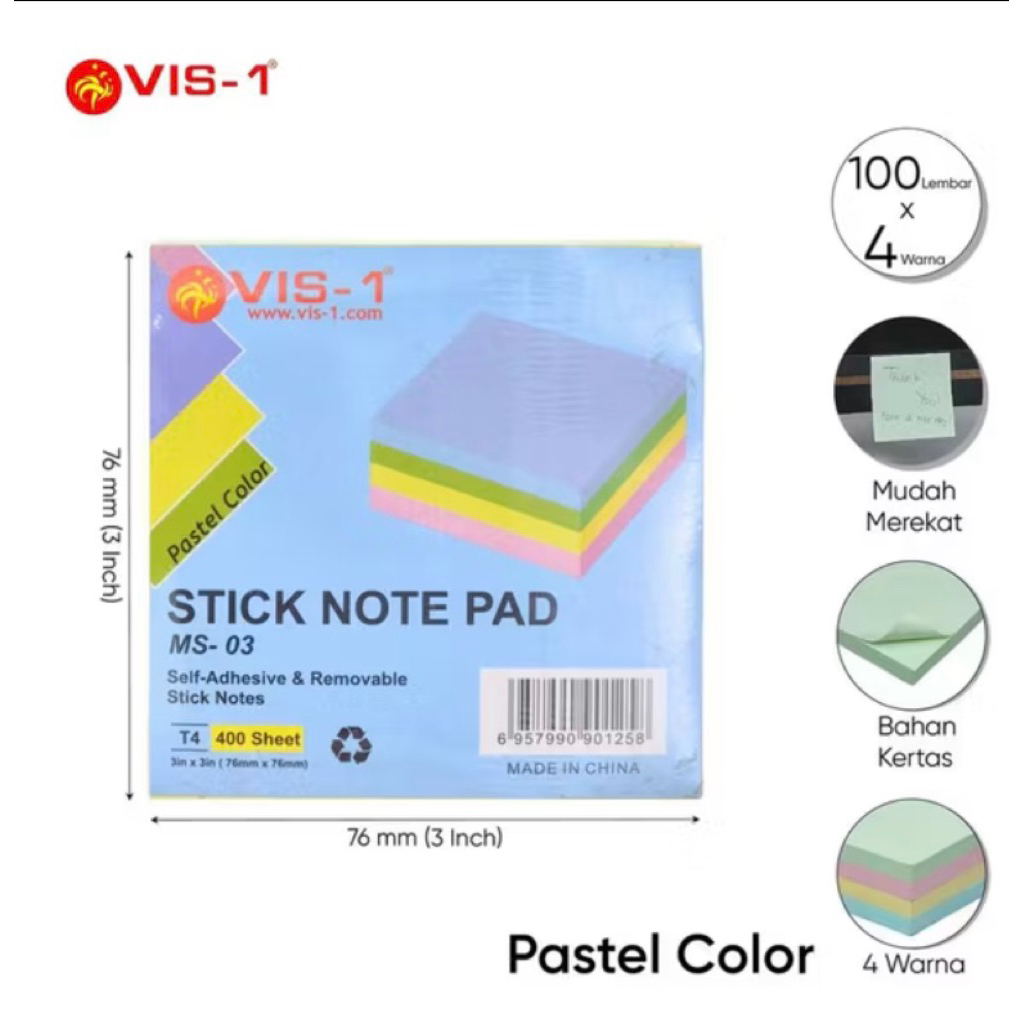 

Kertas Memo Stick Tempel Sticky Note VIS-1 MS-03 Pastel