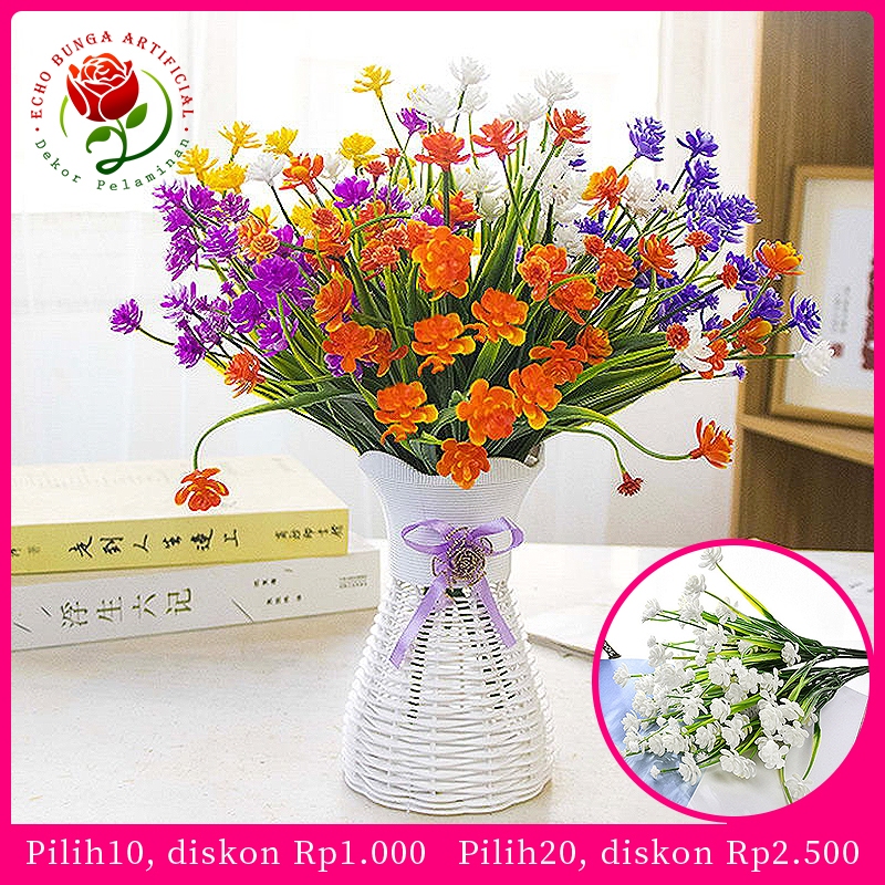 Bunga Artificial Buket Rumput Daun Plastik Kecil Dekorasi Rumah Kantor Artificial Bunga