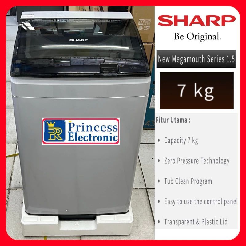 Mesin cuci Sharp otomatis 1 Tabung Top Loading 7kg