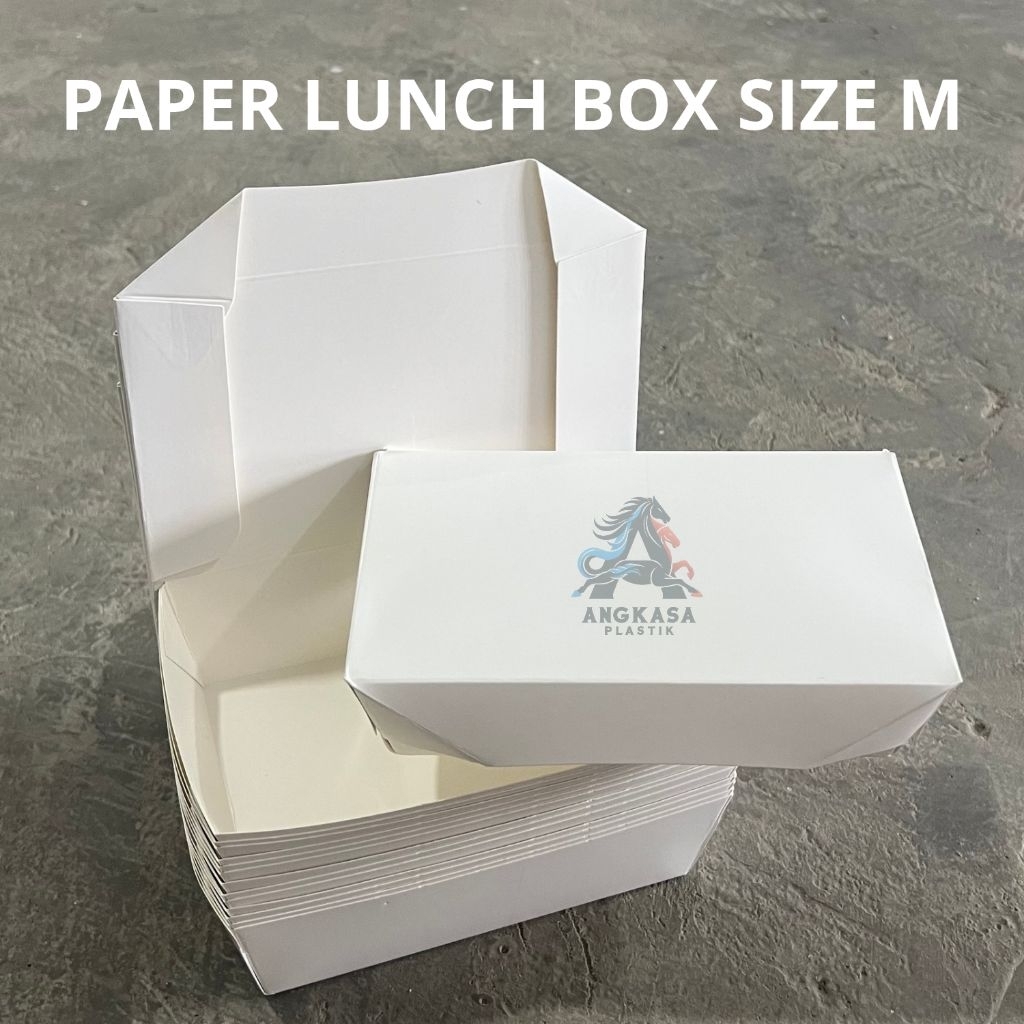 (50 PCS) Paper Lunch Box Ivory Putih Ukuran M & L / Lunch Box L Laminasi / Lunch Box Putih M Laminas