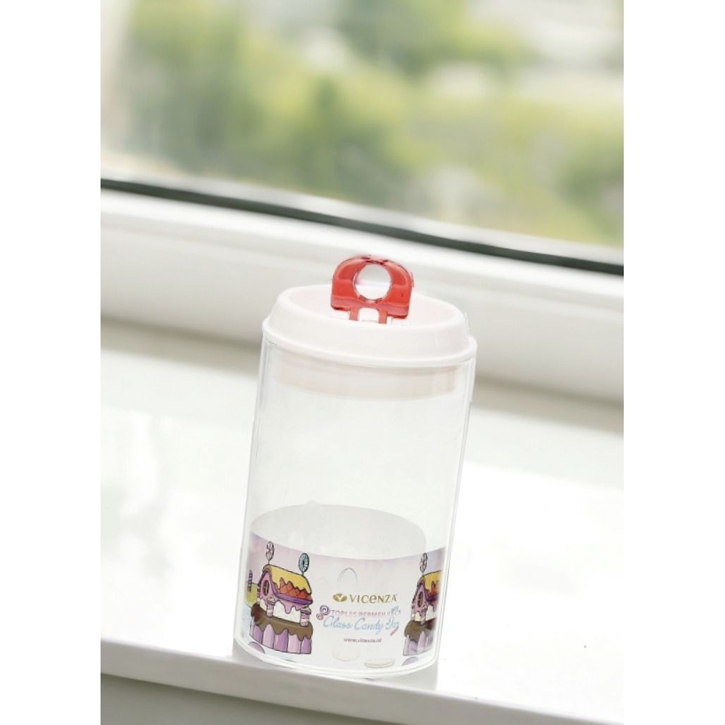 Toples Kaca VICENZA GB453 MERAH, tinggi 18,5 cm, vol 1400 ml, bentuk candy jar Vicenza unik, kedap u