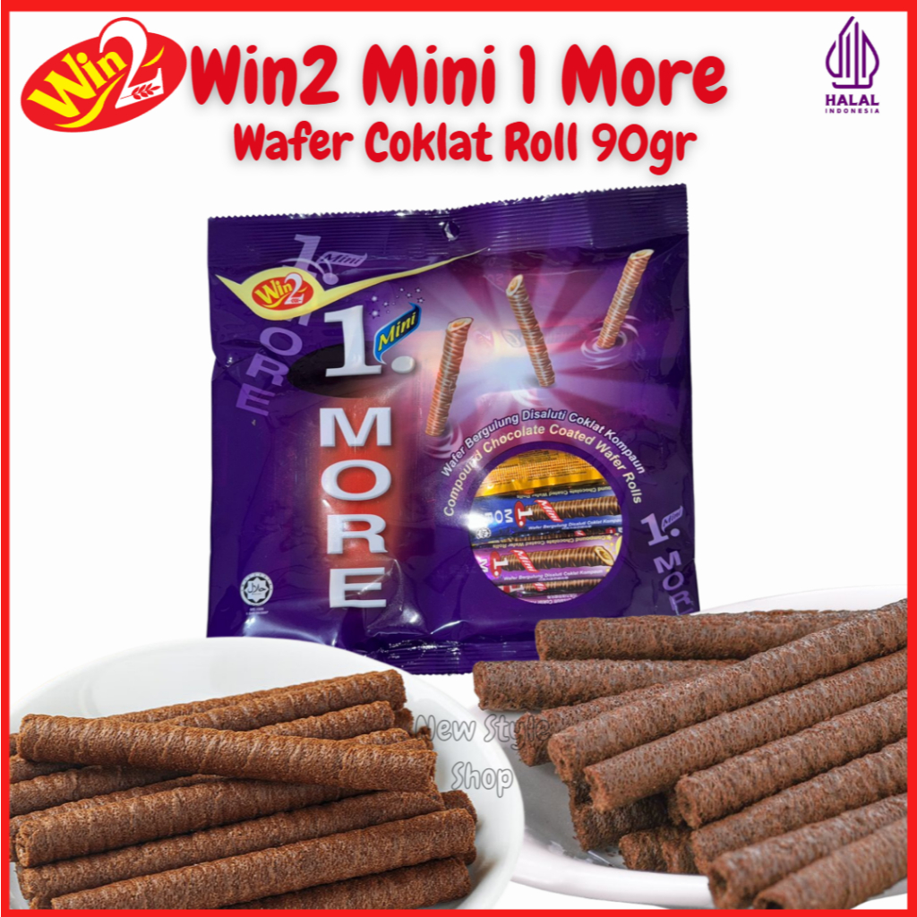 

Win2 Mini 1 More Wafer Coklat Roll 90gr Halal / Wafer Roll Renyah Coklat