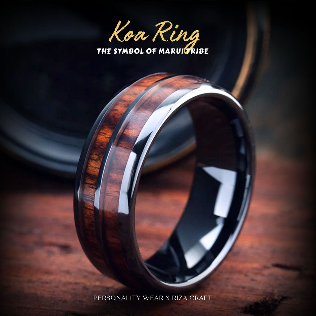 Cincin Pria Wanita KEREN Simpel Kekinian Kayu Koa Hitam ASLI Suku Marui Hawai