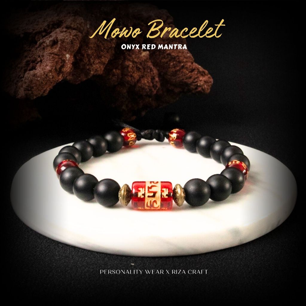 MOWO BRACELET - Gelang Aesthetic Pria Wanita Keren Terbaru Batu Alam Onix Black Onyx Kombinasi Agate
