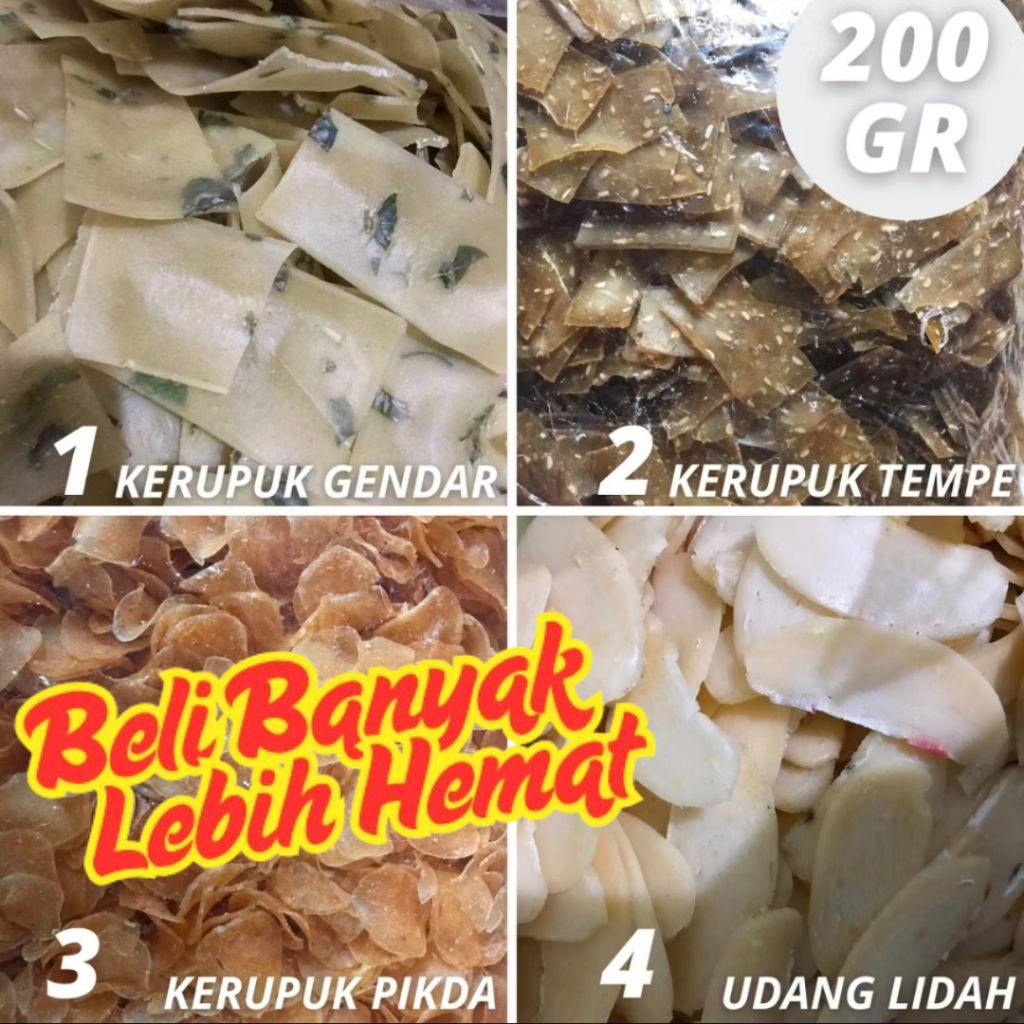 

KERUPUK SEBLAK MENTAH / KRUPUK KERING / KERIPIK KERUPUK GENDAR TEMPE UDANG PIKDA 200GR