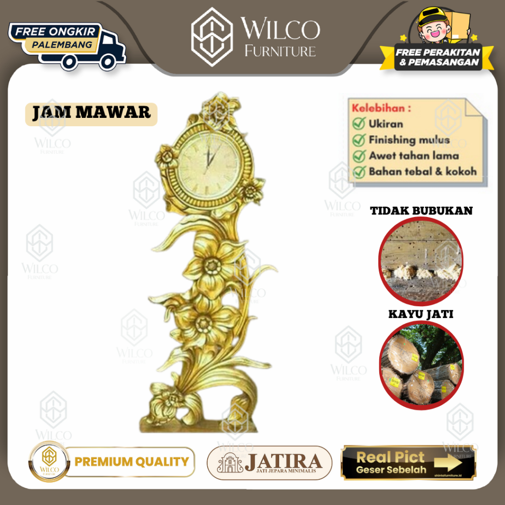 Jam Jati Mawar | Jam Hias JATIRA Model Mawar Minimalis | Jam Jati Murah Palembang