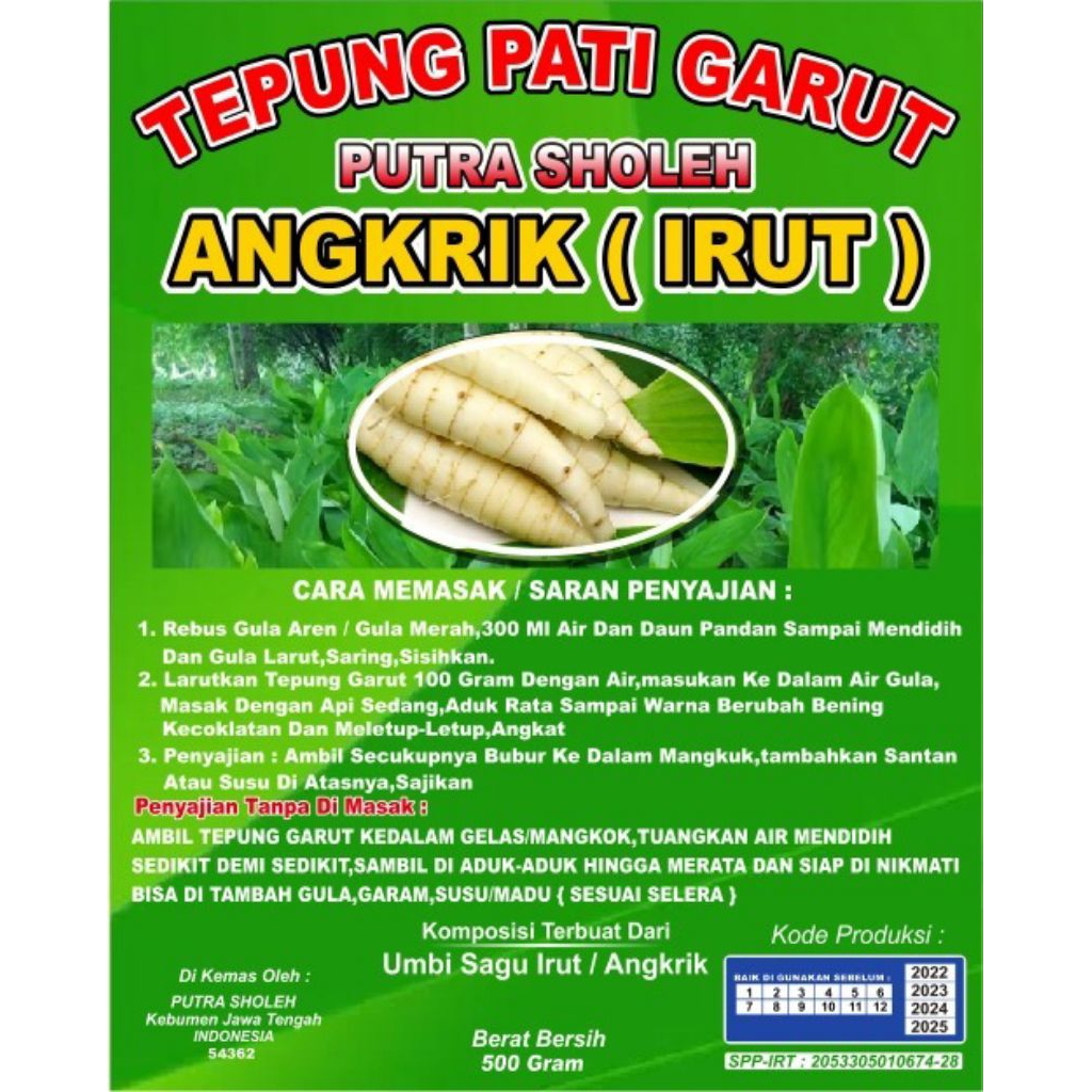 

TEPUNG GARUT ORGANIK KERUT ARROWOT PATI IRUT PUTRA SHOLEH 500 GR