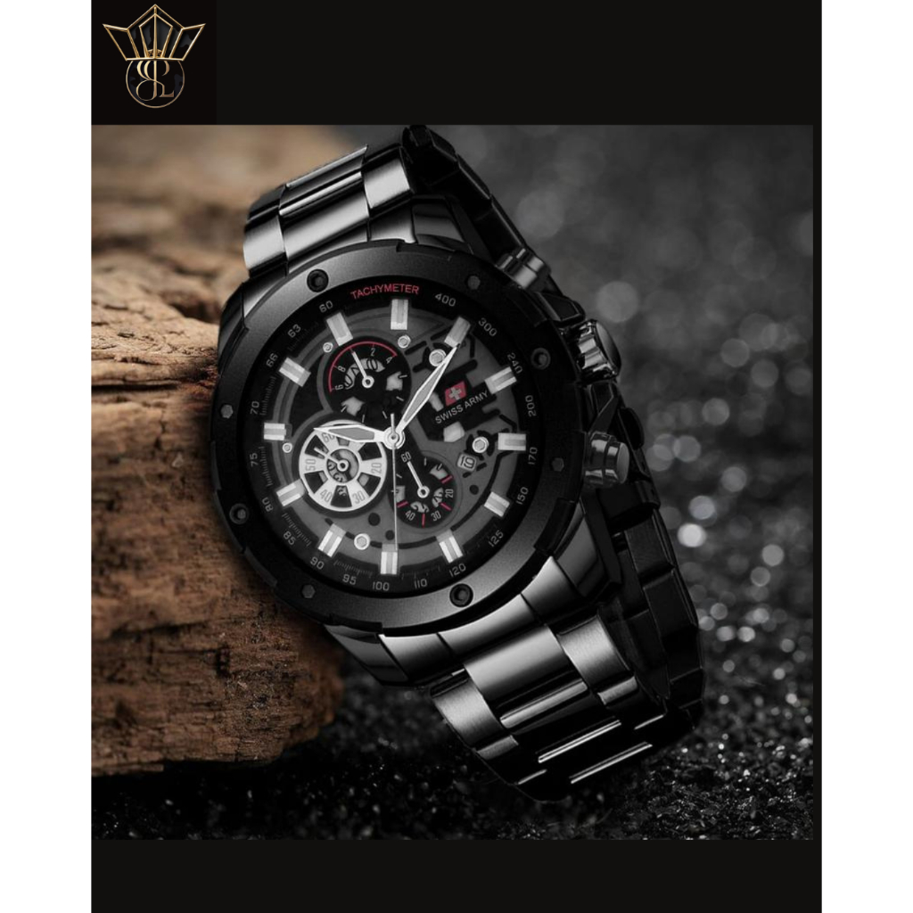 BISA COD JAM TANGAN PRIA premium  SWISS ARMY RANTAI STAINLESS TANGGAL AKTIF FREE BOX