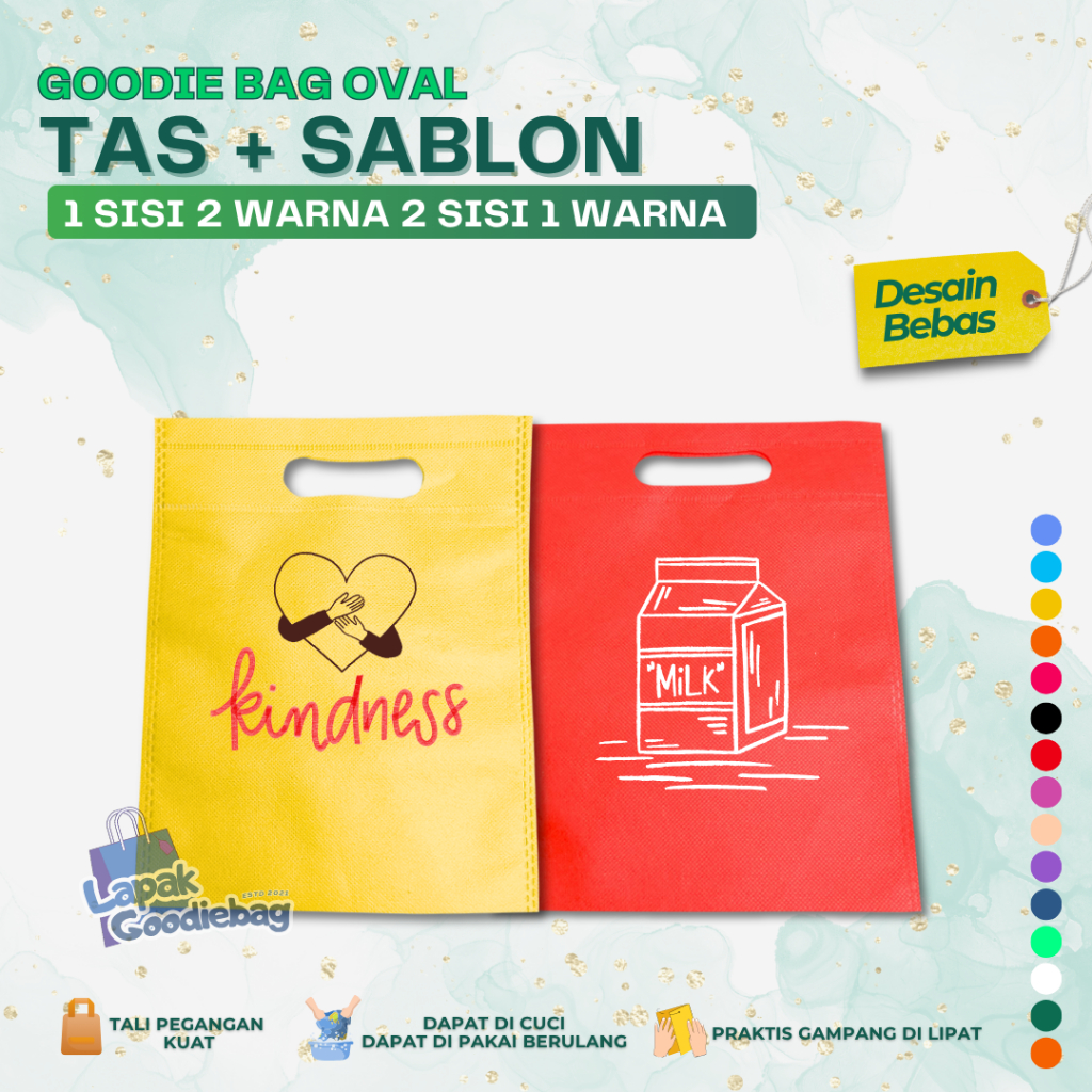 

CUSTOM SABLON PLUS TAS Goodie bag OVAL 1 SISI 2 WARNA / 2 SISI 1 WARNA Tas Belanja Spunbond Souvenir Hampers Nikah Ulang Tahun