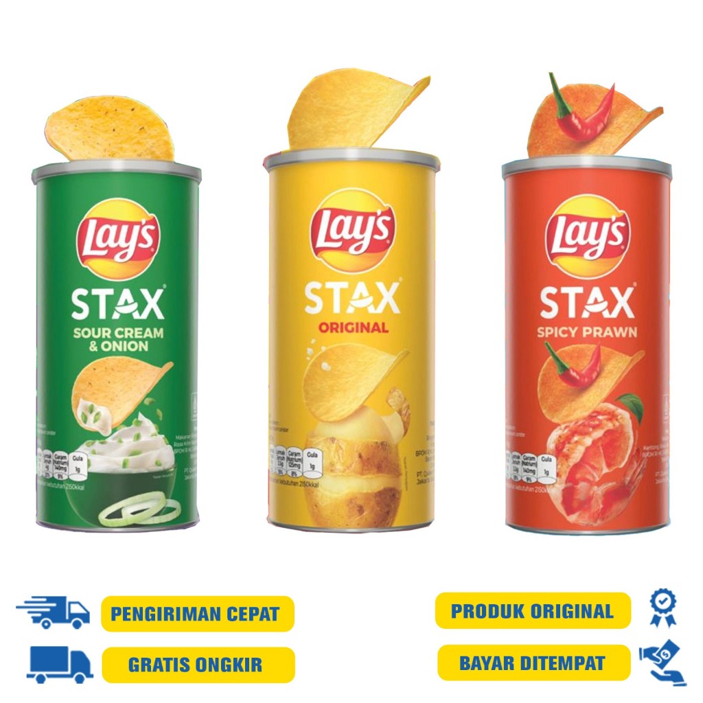

Lays Stax Keripik Kentang 70 G.R - Sour Cream Onion | Spicy Lobster | Original
