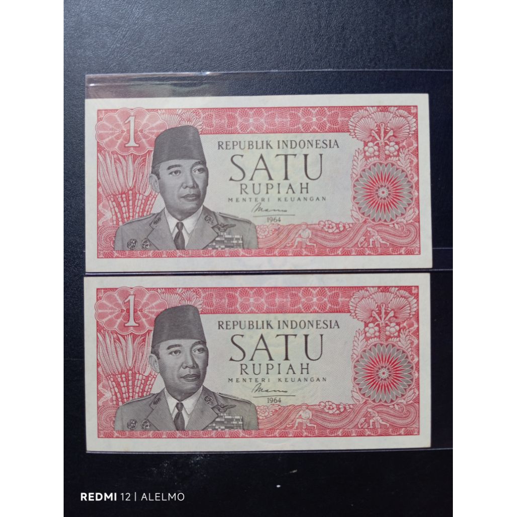 2 lembar no seri urut uang kertas 1 rupiah sukarno 1964 baru gres asli