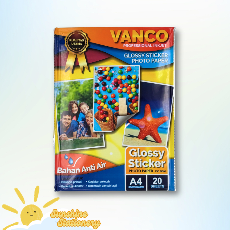 

[PAK/20LBR] VANCO Glossy Sticker Photo Paper A4 135gsm Kertas Stiker