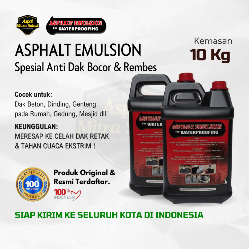 Aspal Cair Cat Pelapis Anti Bocor Ukuran 10 Kg Asphalt Emulsion 100% Original Distributor Bandung